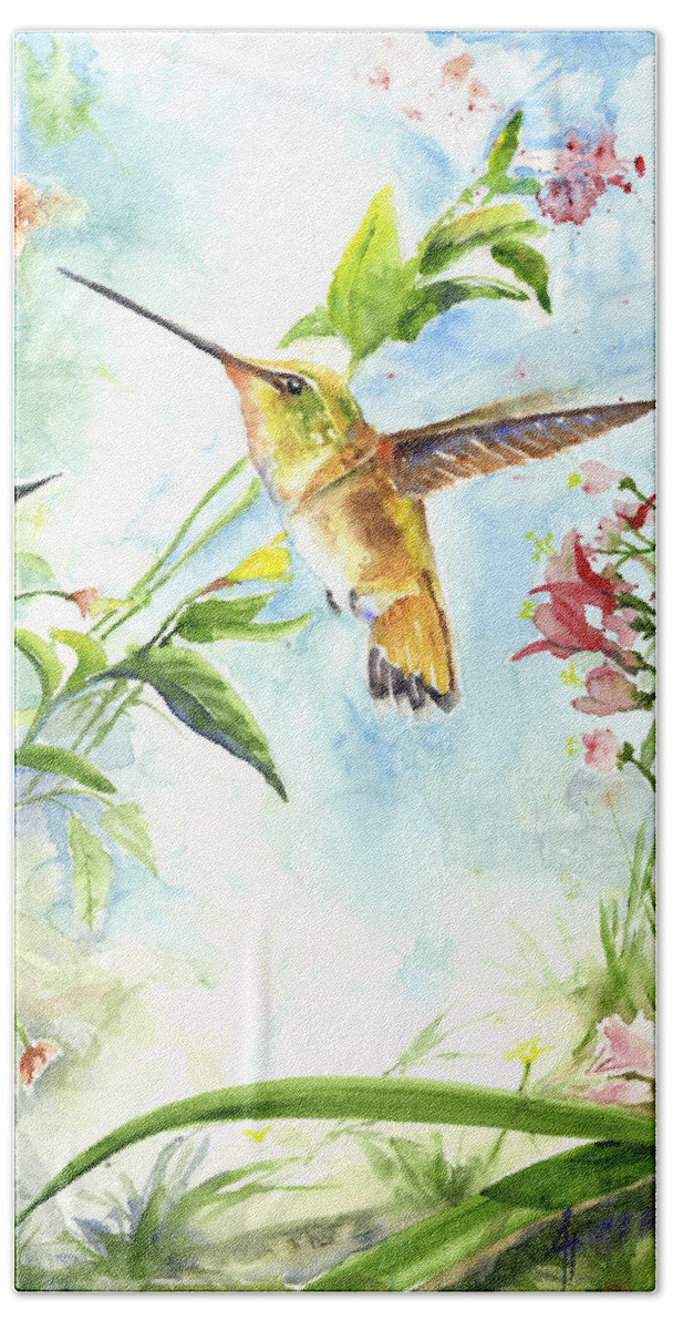 Bird Hand Towel featuring the painting Rufus Paradise by Arthur Fix