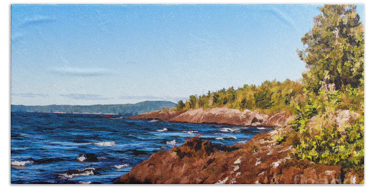North Bath Towel featuring the photograph Rugged shoreline of Lake Superior by Les Palenik