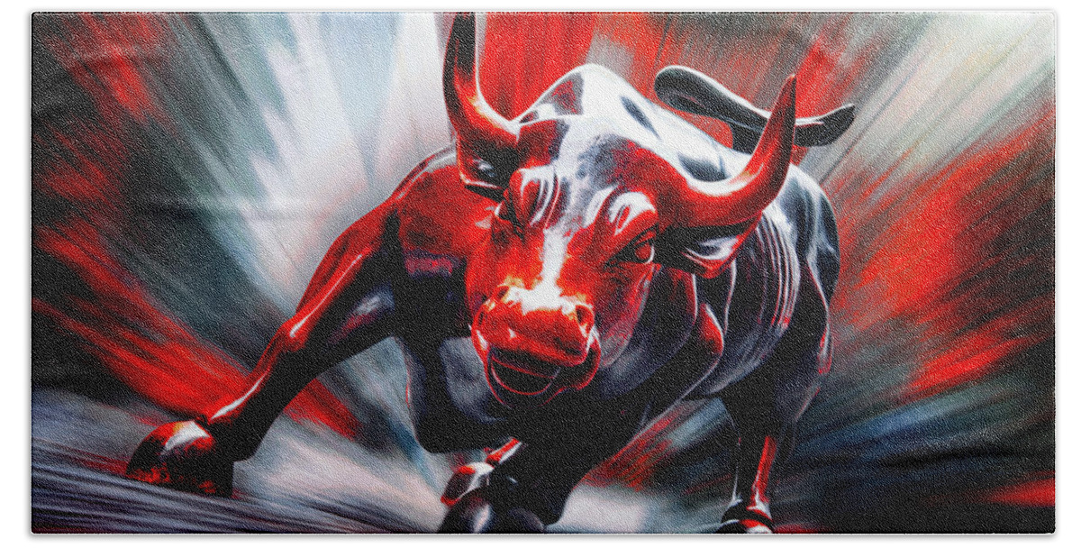 Wall Street Charging Bull In Red Hand Towel featuring the photograph Run by Az Jackson