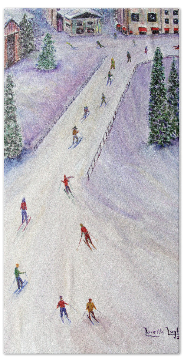 Snow Hand Towel featuring the painting Rush Hour by Loretta Luglio