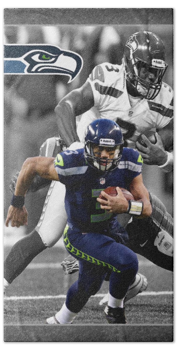 Russell Wilson Hand Towel featuring the photograph Russell Wilson Seahawks by Joe Hamilton