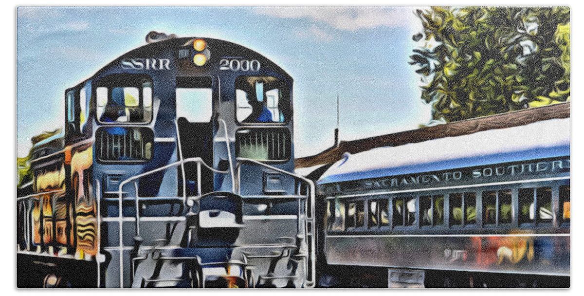 I've Been A Train Lover Since Childhood. Love The Adventure Of Train Travel. Added A Little Oil Effect To This One. Bath Towel featuring the photograph Sacramento Southern by Spencer Hughes