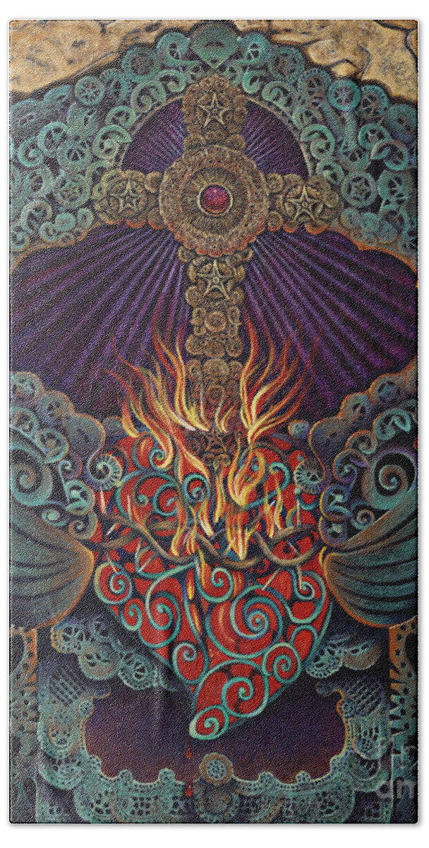 Sacred Bath Towel featuring the painting Sacred Heart by Ricardo Chavez-Mendez