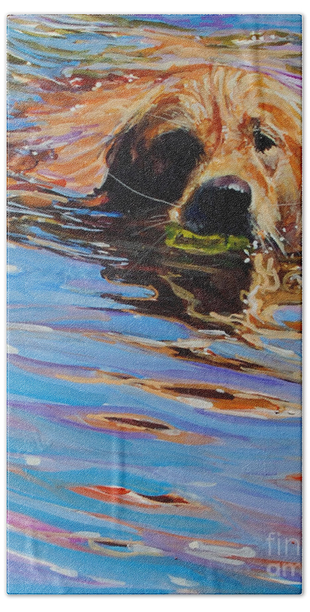 Golden Retriever Bath Towel featuring the painting Sadie Has A Ball by Molly Poole