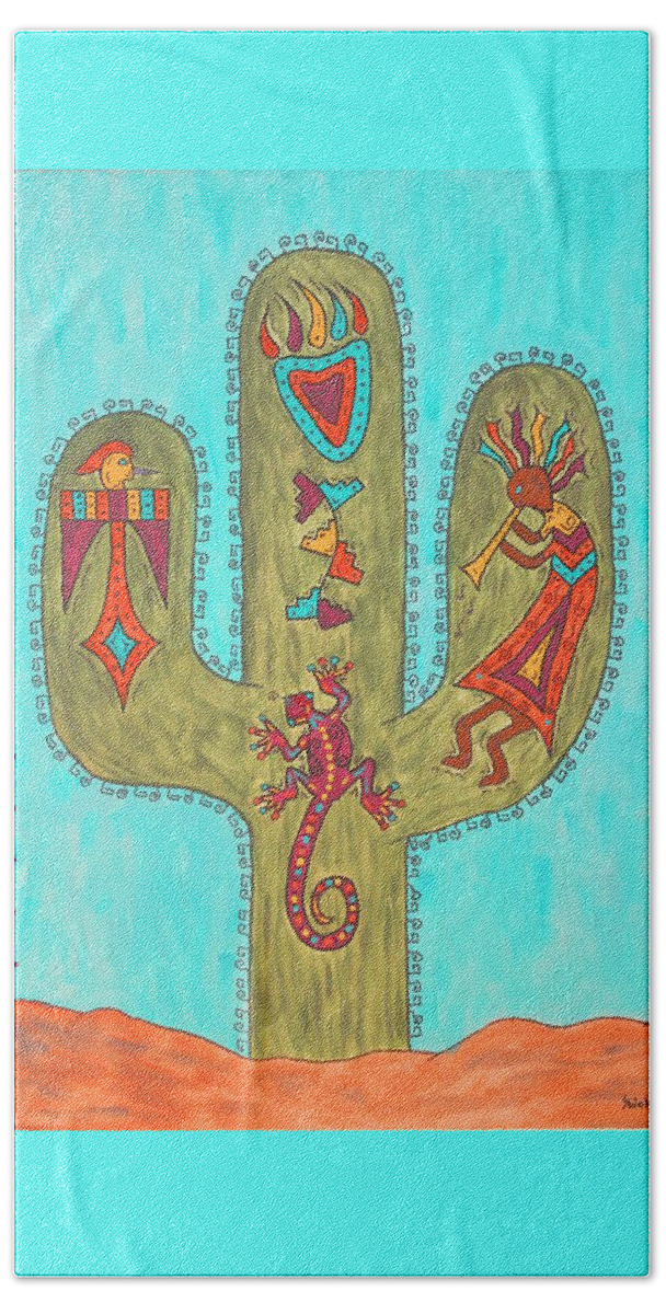 Saguaro Hand Towel featuring the painting Saguaro Soiree by Susie WEBER