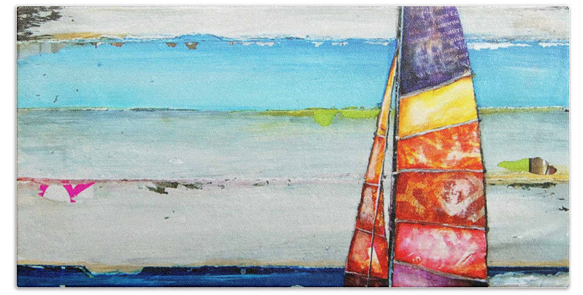 Sailboat Hand Towel featuring the mixed media Sail Away by Danny Phillips
