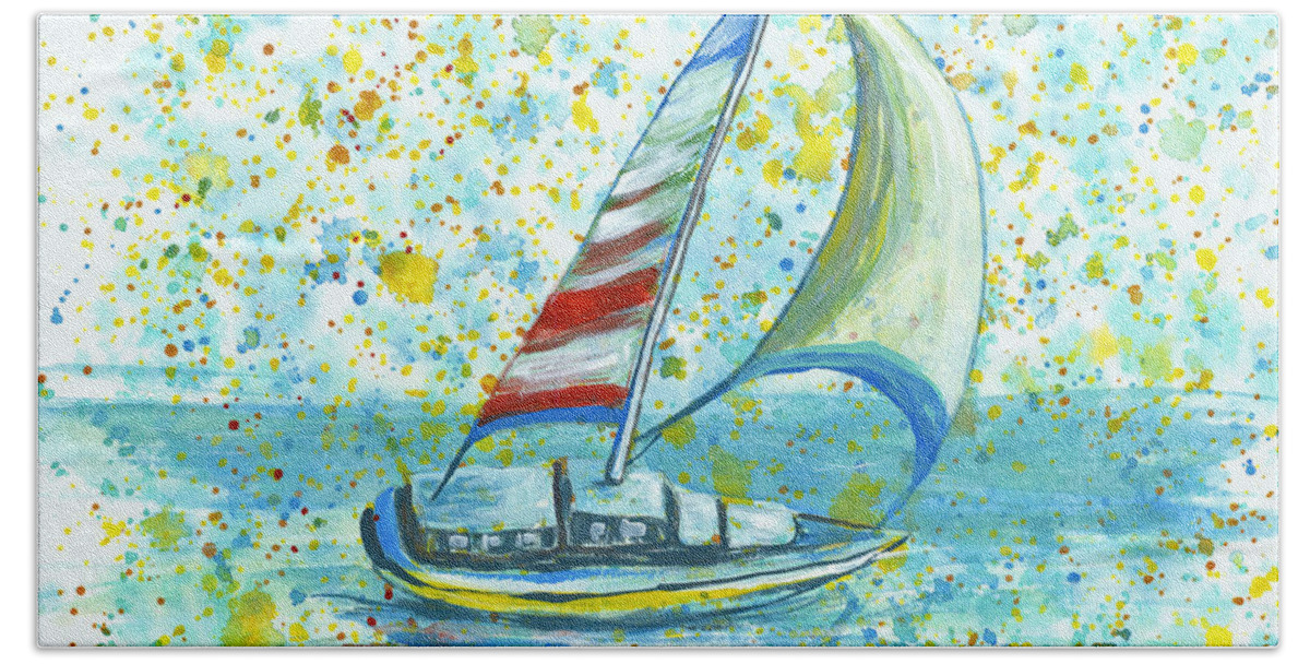 Seascape Hand Towel featuring the painting Sail On Maui by Darice Machel McGuire