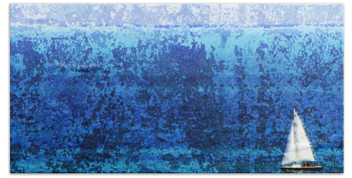 Sailboat Bath Towel featuring the digital art Sailboat w Texture by Anita Burgermeister