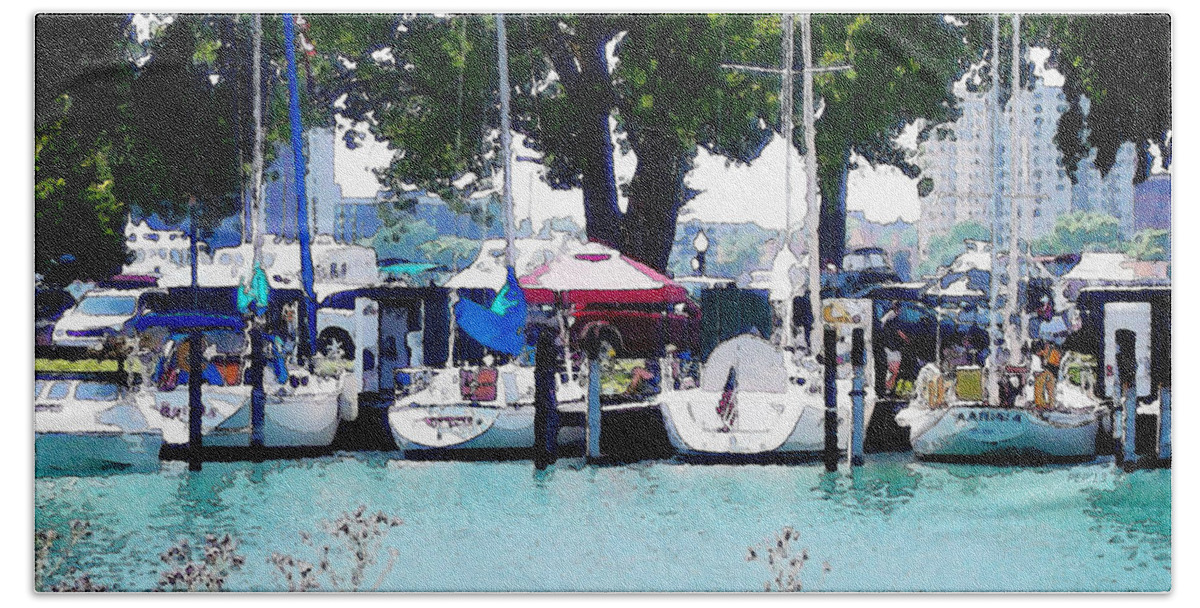 Sailboats Bath Towel featuring the photograph Sailboats Docked In Detroit by Phil Perkins