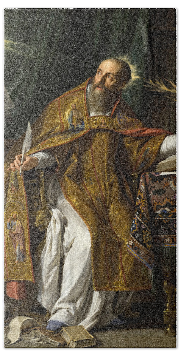 Philippe De Champaigne Hand Towel featuring the painting Saint Augustine by Philippe de Champaigne