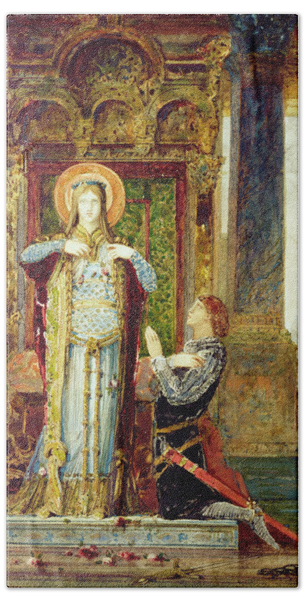 Gustave Moreau Bath Towel featuring the drawing Saint Elisabeth of Hungary. The Miracle of the Roses by Gustave Moreau
