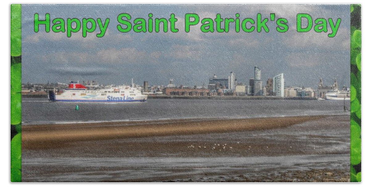 Irish Ferry Hand Towel featuring the photograph Saint Patrick's Greeting Across The Mersey by Joan-Violet Stretch