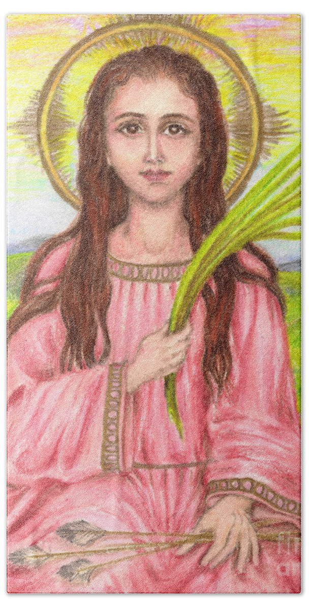 Saint Hand Towel featuring the drawing Saint Philomena by Michelle Bien