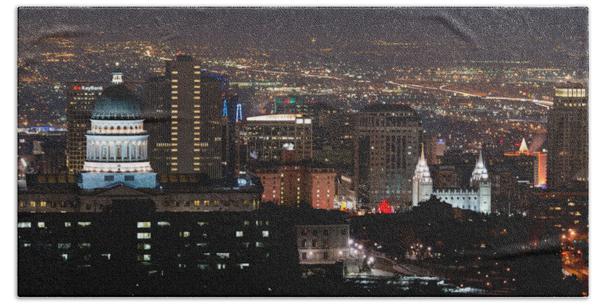 Salt Lake City Bath Towel featuring the photograph Salt Lake City Lights by Dustin LeFevre