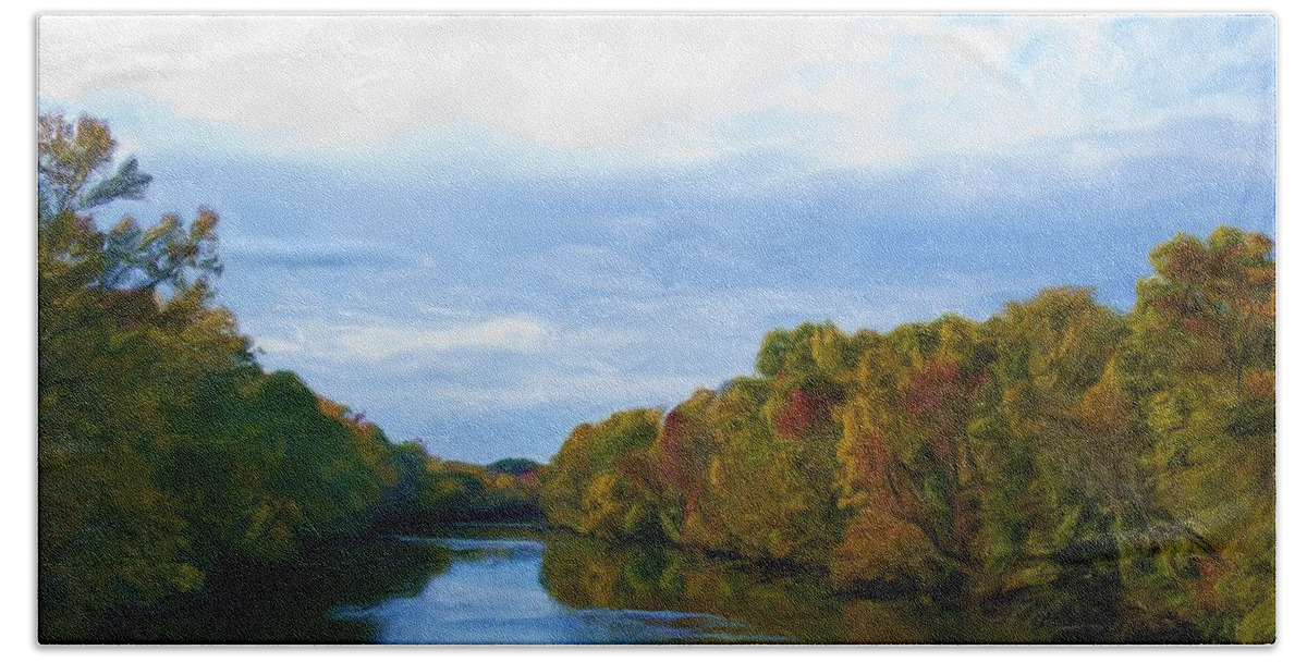 Saluda River Hand Towel featuring the painting Saluda River In The Fall by Steven Richardson