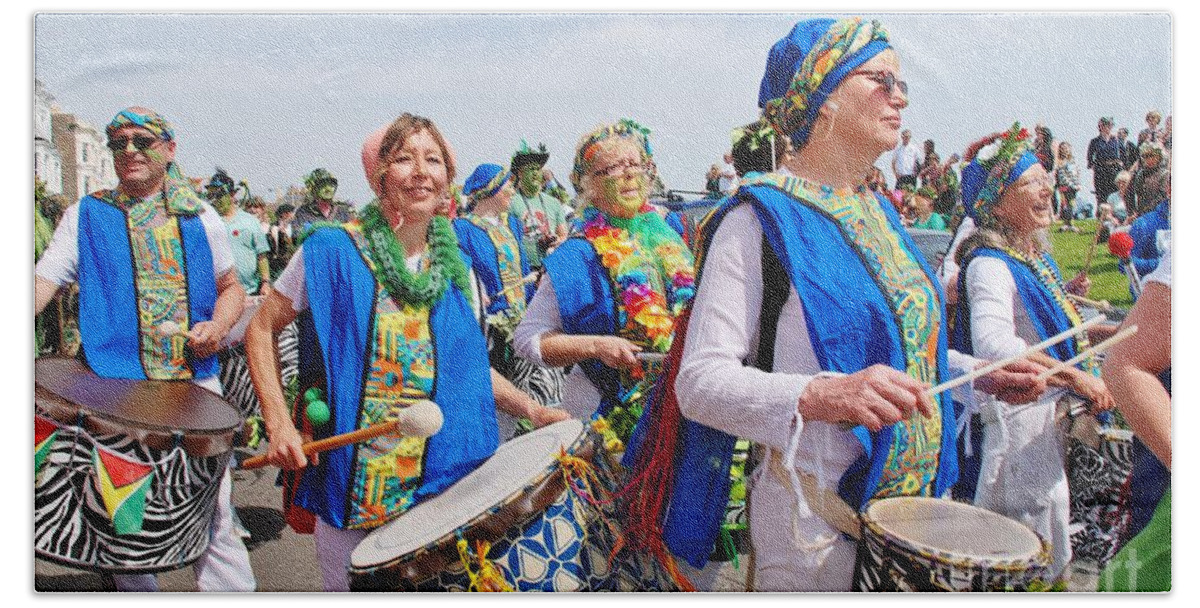 Hastings Hand Towel featuring the photograph Samba drummers at Jack In The Green by David Fowler
