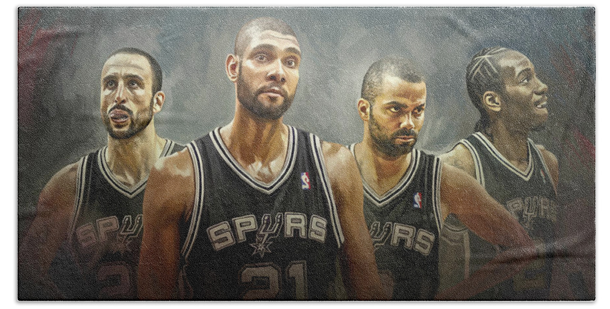 Tim Duncan Bath Sheet featuring the painting San Antonio Spurs Artwork by Sheraz A