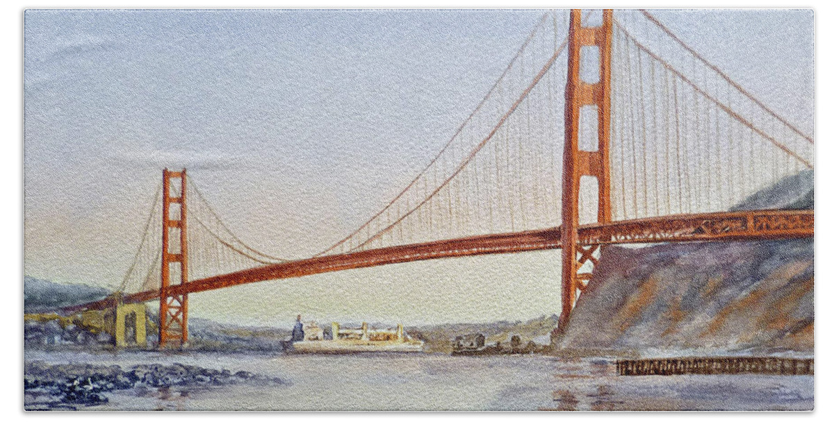 Golden Gate Bridge Hand Towel featuring the painting San Francisco California Golden Gate Bridge by Irina Sztukowski