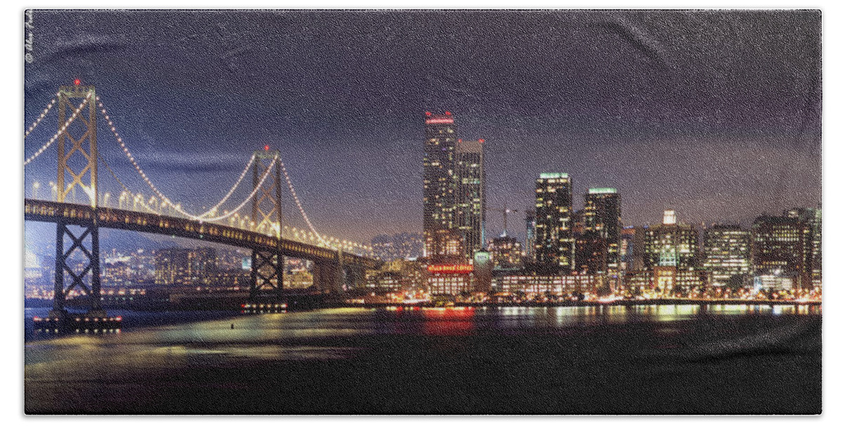 Bay Bridge Bath Towel featuring the photograph San Francisco City Line by Alexander Fedin