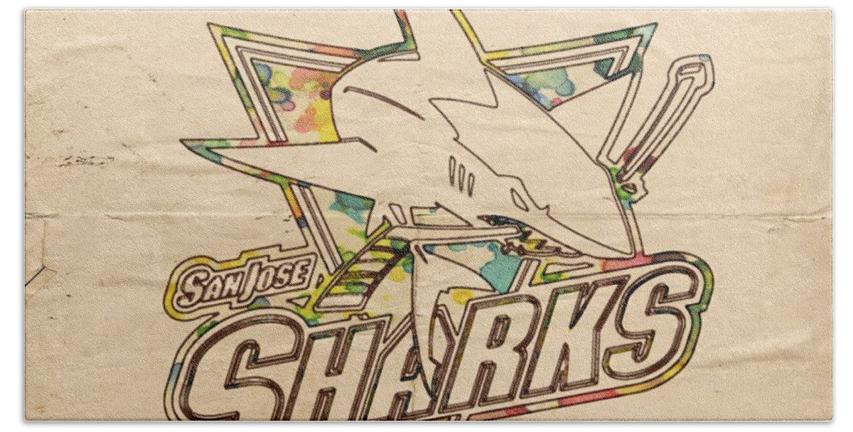San Jose Sharks Bath Towel featuring the painting San Jose Sharks Vintage Poster by Florian Rodarte