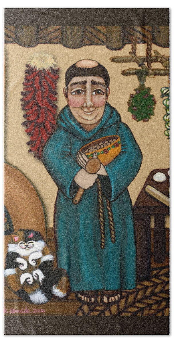 San Pascual Bath Towel featuring the painting San Pascual by Victoria De Almeida