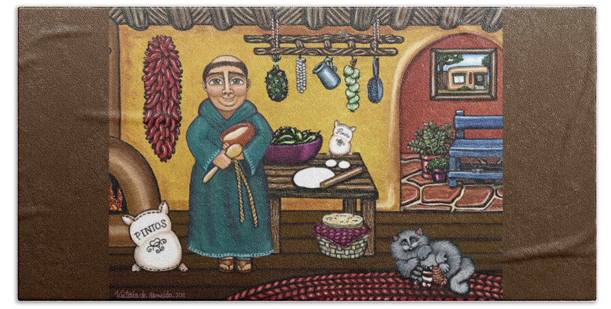 San Pascual Bath Towel featuring the painting San Pascuals Kitchen by Victoria De Almeida