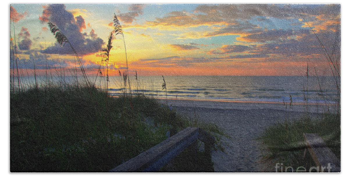 Carolina Beach Hand Towel featuring the photograph Sand dunes on the Seashore at Sunrise - Carolina Beach NC by Wayne Moran