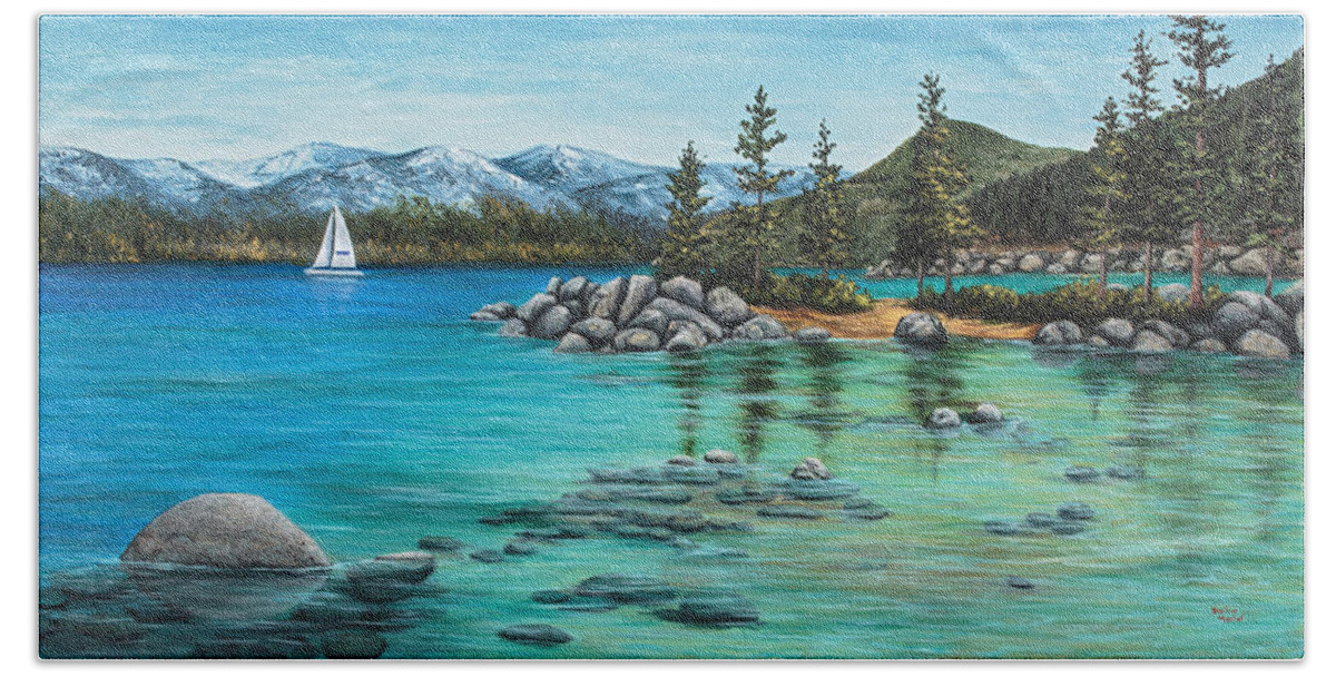 Landscape Bath Towel featuring the painting Sand Harbor by Darice Machel McGuire