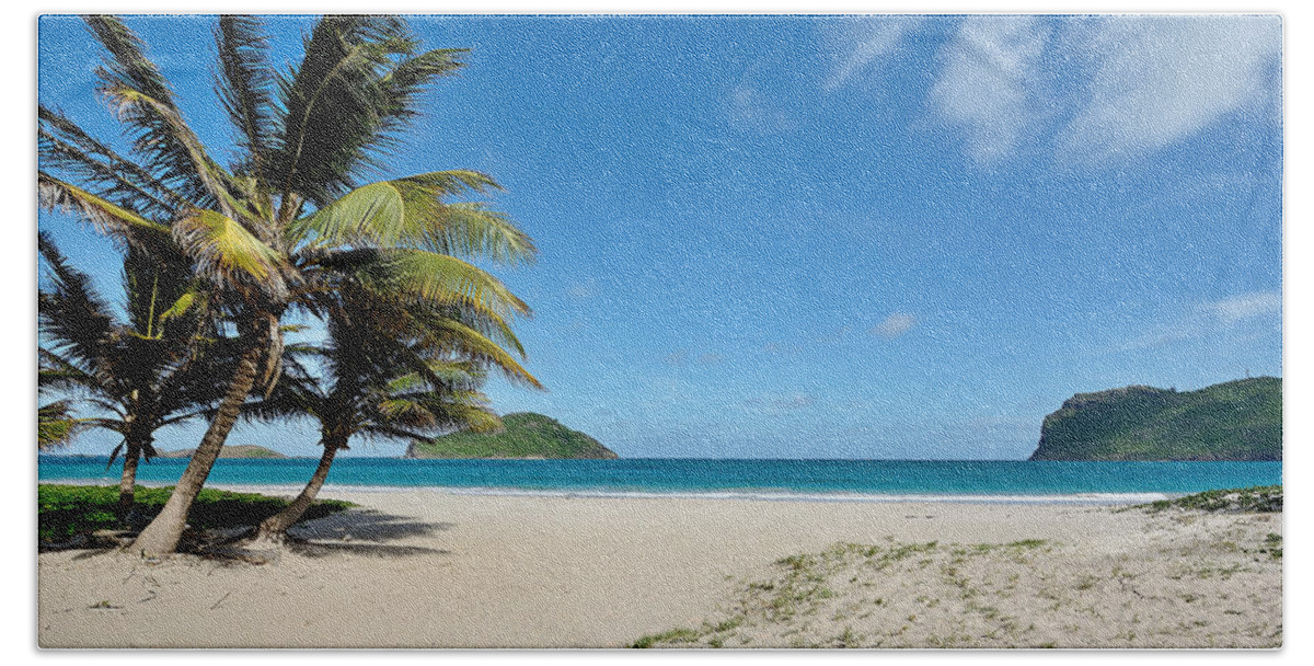 Sandy Bath Towel featuring the photograph Sandy Beach and Maria Island - St. Lucia by Brendan Reals