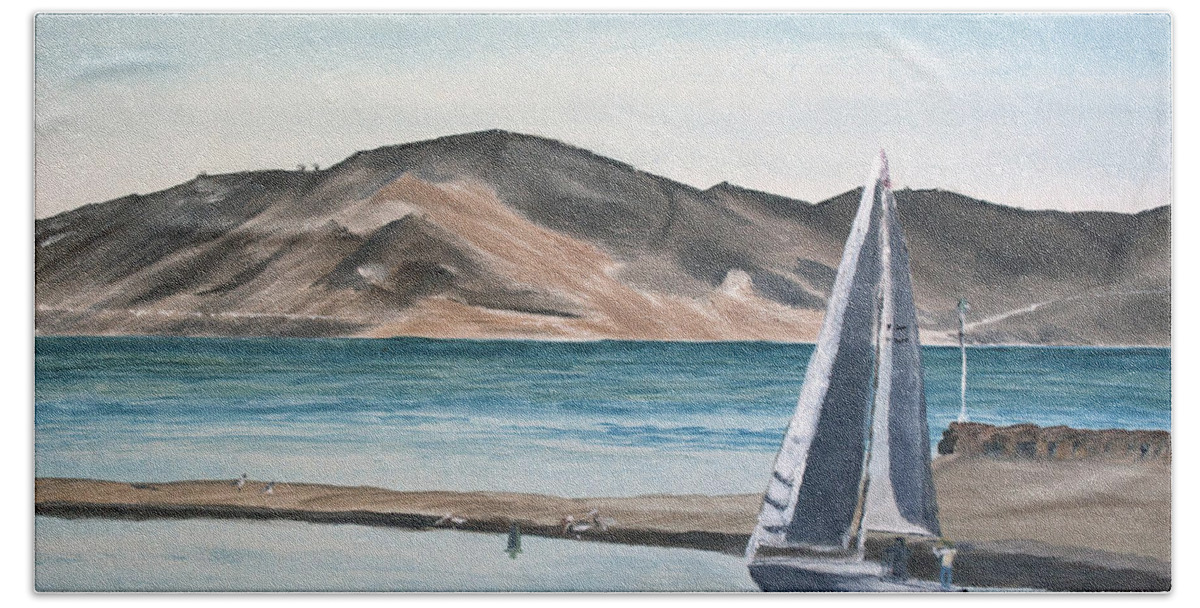 Harbor Bath Towel featuring the painting Santa Barbara Sailing by Ian Donley