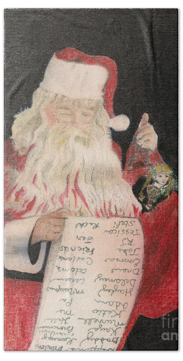 Santa Claus Hand Towel featuring the painting Santa - Checking His List - Christmas by Jan Dappen