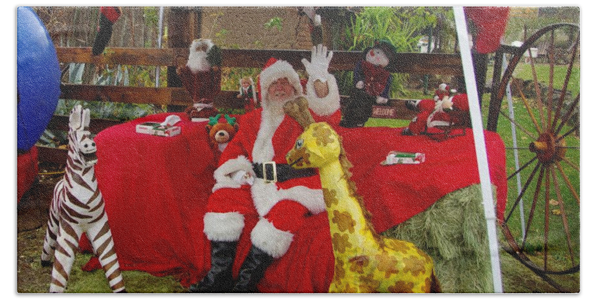 Santa Claus Bath Towel featuring the photograph Santa Clausewith the Animals by Phyllis Spoor