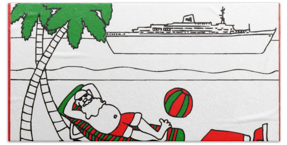 Santa Bath Towel featuring the painting Santa On Vacation by Genevieve Esson