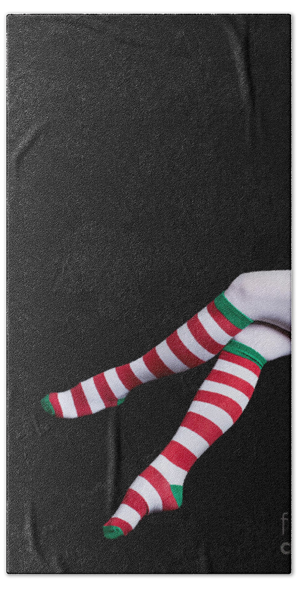 Card Hand Towel featuring the photograph Santas Helper Legs Christmas Card by Edward Fielding