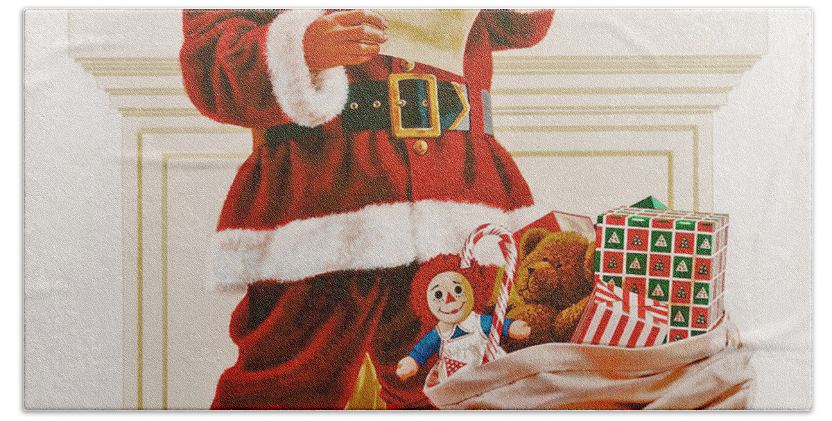 Christmas Bath Towel featuring the painting Santa's List by Dick Bobnick