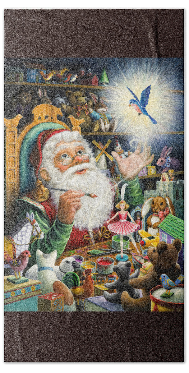 Santa Claus Bath Towel featuring the painting Santa's Workshop by Lynn Bywaters