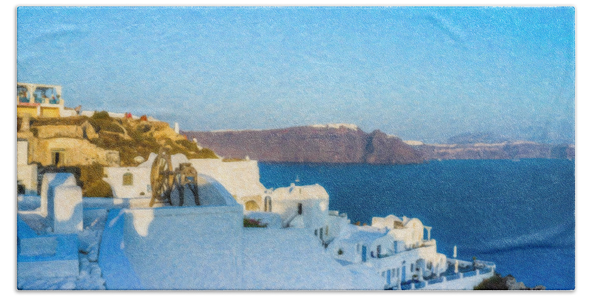Oia Hand Towel featuring the painting Santorini Grk4163 by Dean Wittle