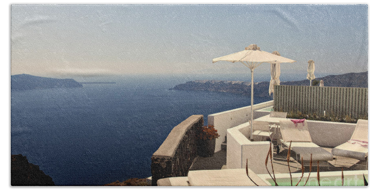 Imerovigli Hand Towel featuring the photograph Santorini view by Sophie McAulay