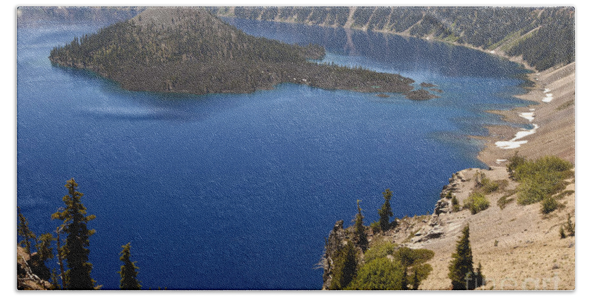 Peaceful Bath Towel featuring the photograph Sapphire Blue Crater Lake by David Millenheft