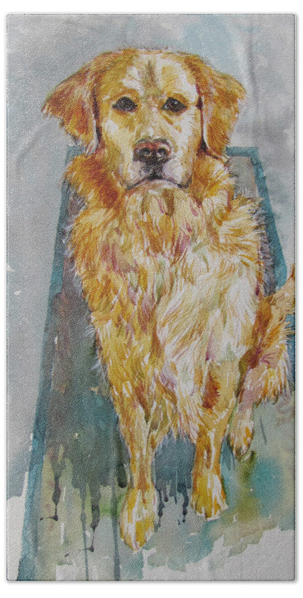 Golden Retriever Bath Towel featuring the painting Sasha by Jyotika Shroff