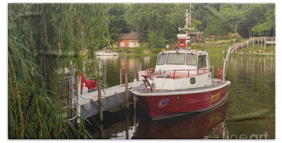 Fire Boat Hand Towel featuring the photograph Saugatuck Fire Boat by Amy Lucid