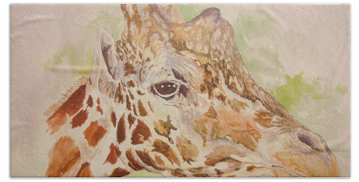 Savanna Hand Towel featuring the painting Savanna Giraffe by Nicole Angell