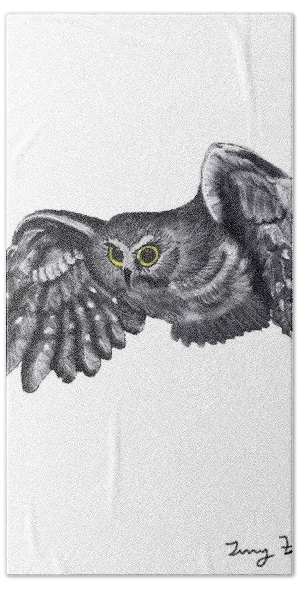 Owl Hand Towel featuring the digital art Saw-Whet Owl by Terry Frederick