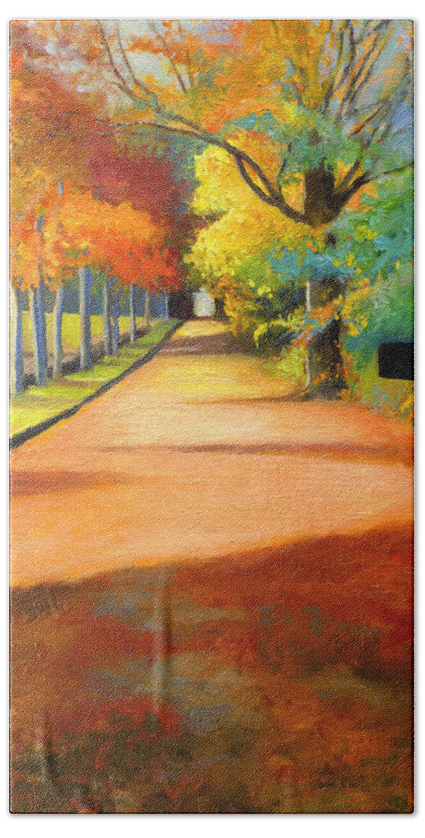 Landscape Bath Towel featuring the painting Sawmill Road Autumn Vermont Landscape by Catherine Twomey