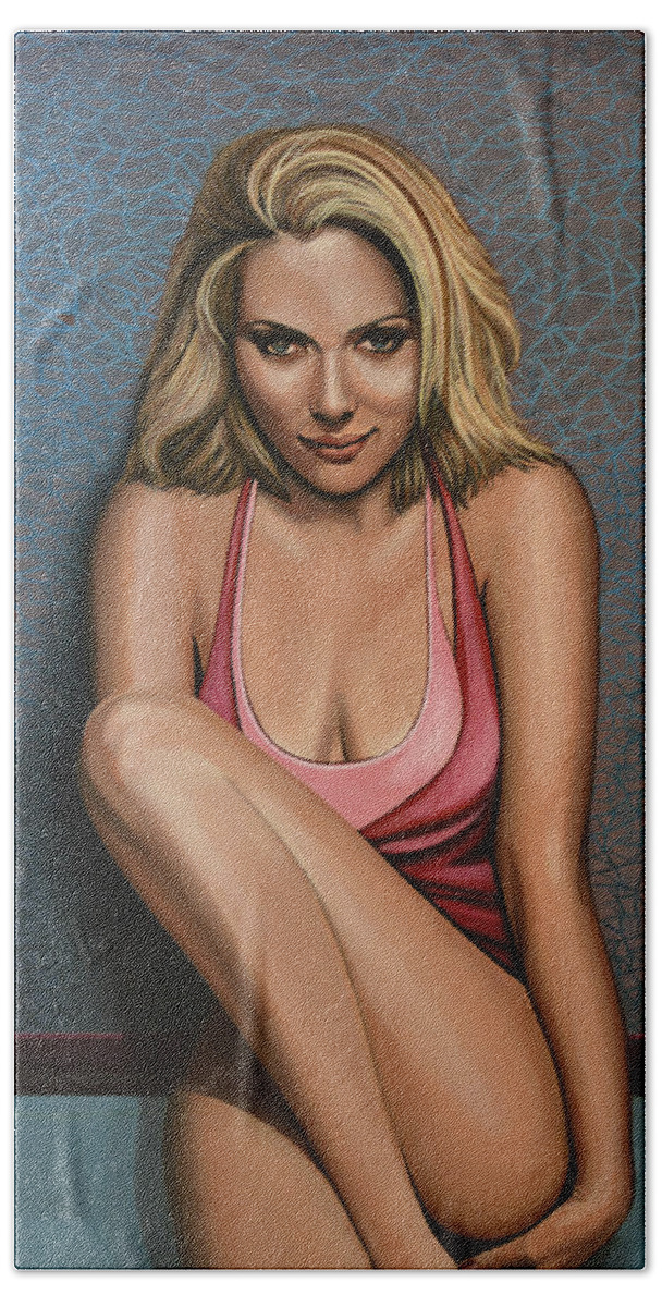 Scarlett Johansson Bath Towel featuring the painting Scarlett Johansson by Paul Meijering