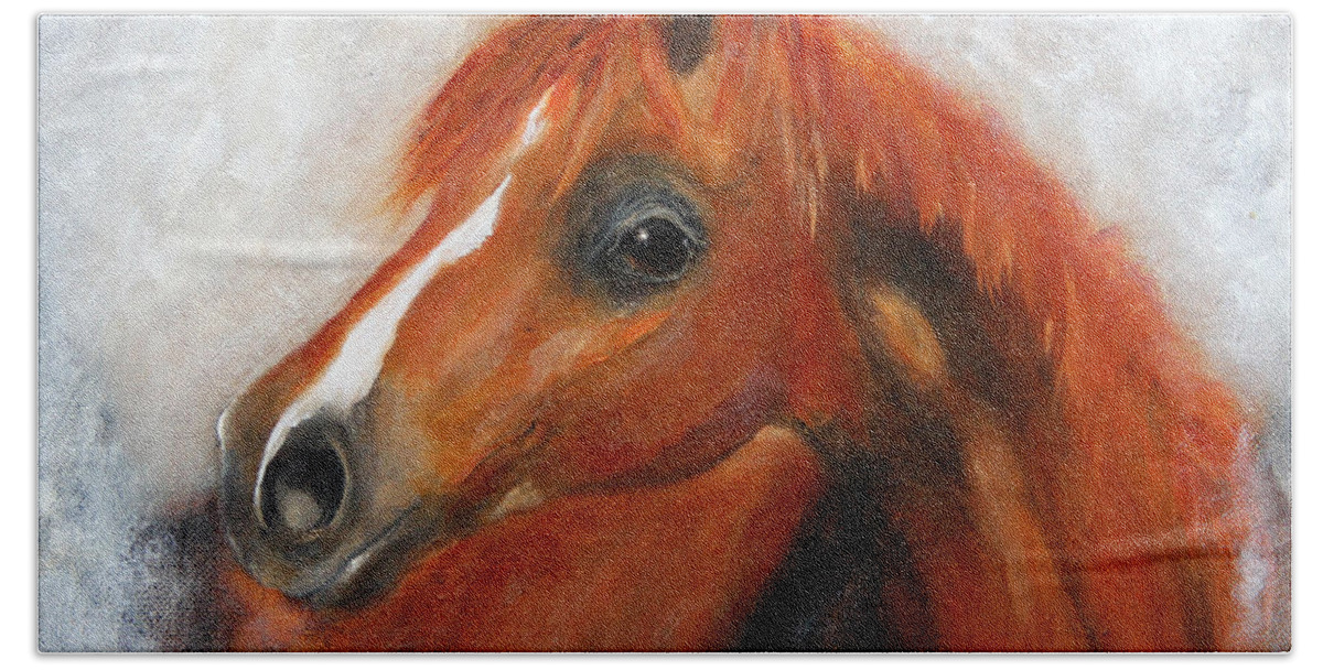 Sorrel Horse Bath Towel featuring the painting Scarlett by Barbie Batson