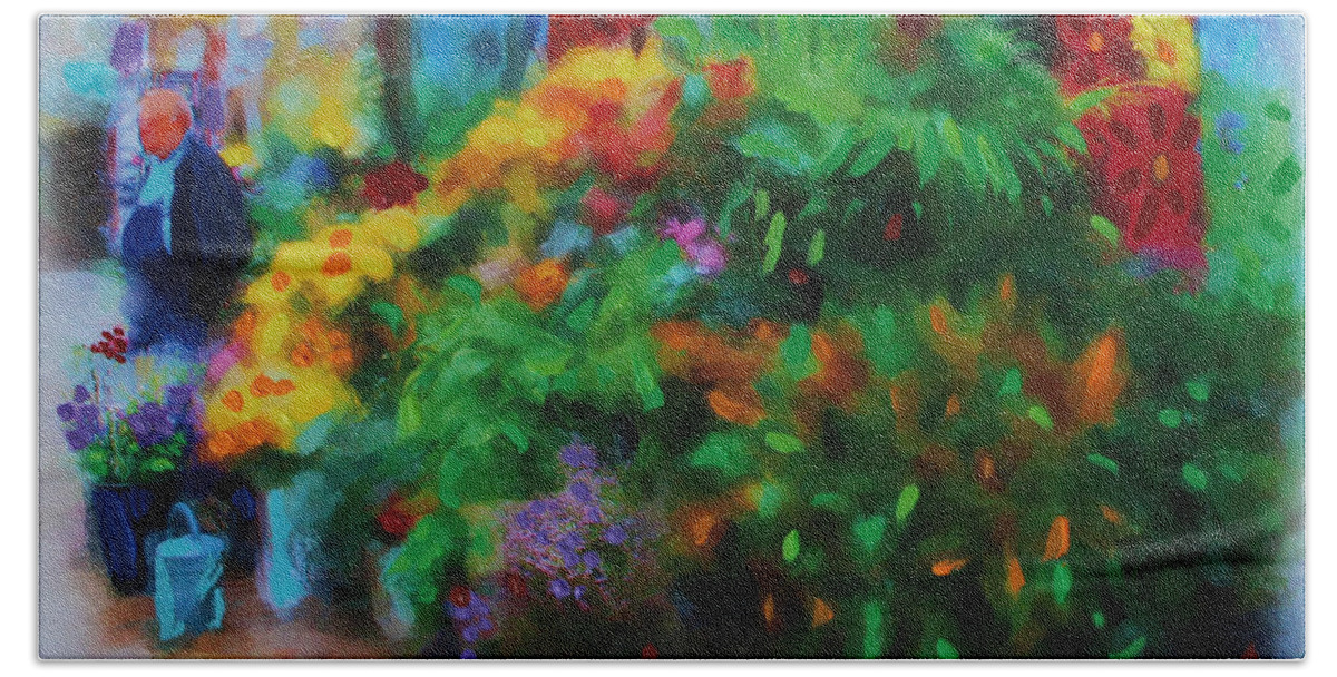 Flowers Hand Towel featuring the painting Scene From La Rambla by Deborah Boyd