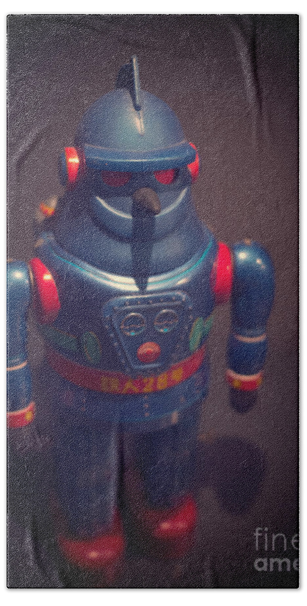 Science Bath Towel featuring the photograph Science Fiction Vintage Robot Toy by Edward Fielding