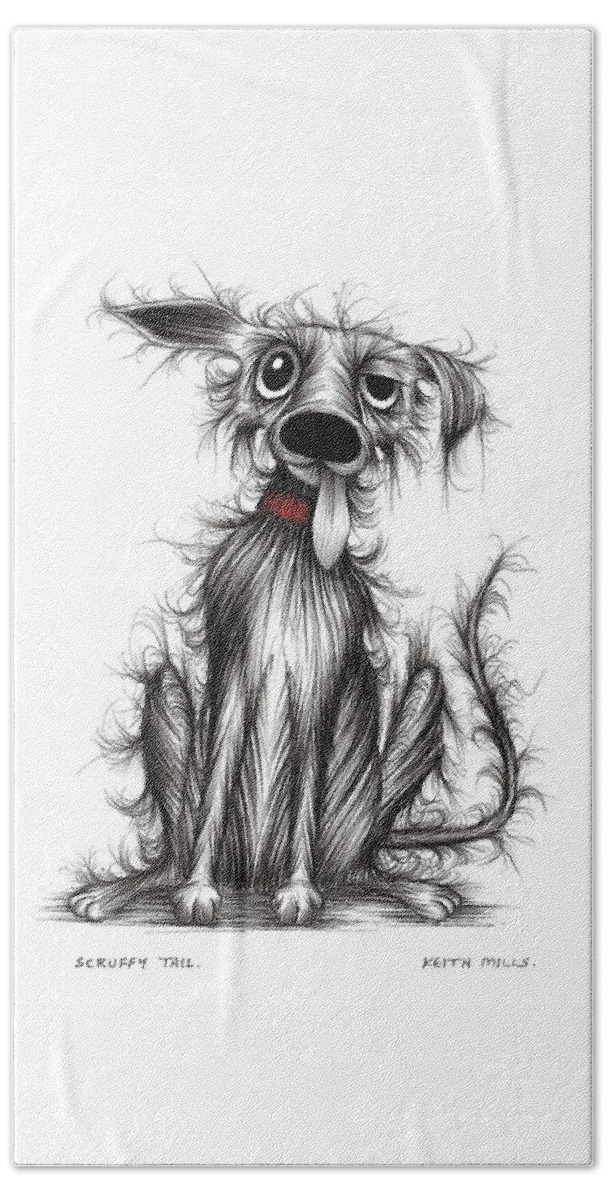 Dog Hand Towel featuring the drawing Scruffy tail by Keith Mills