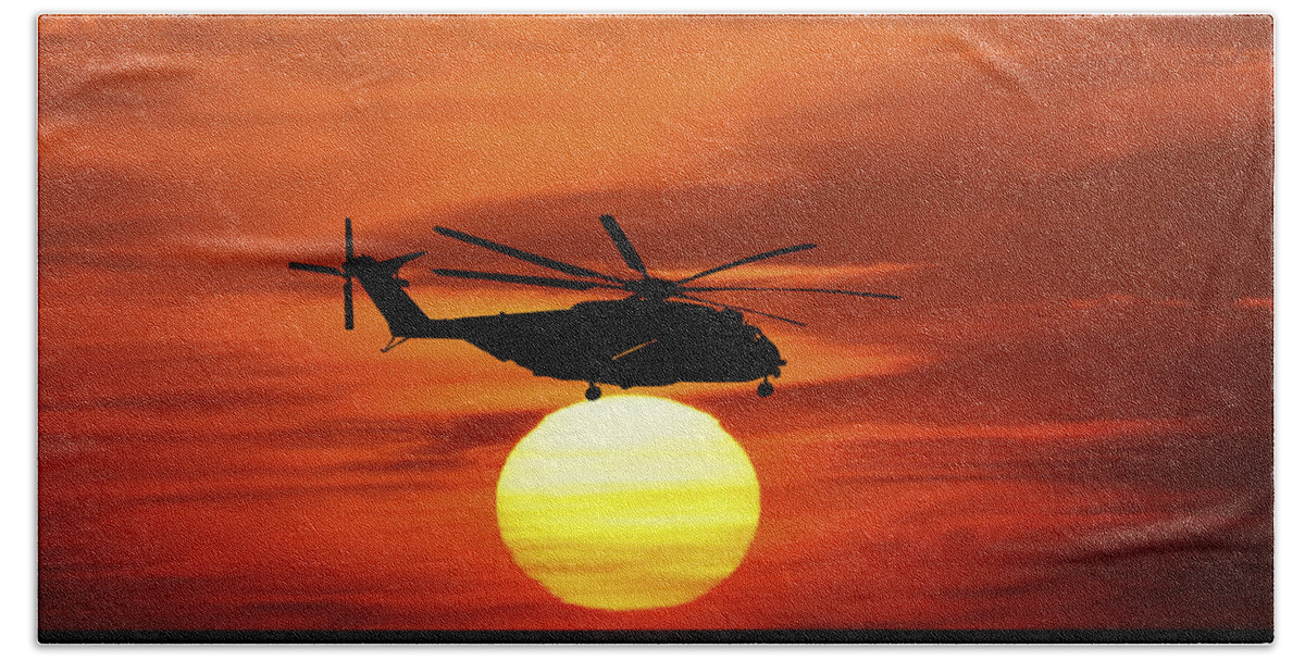 Military Helicopter Hand Towel featuring the photograph Sea Dragon Sunset by Al Powell Photography USA